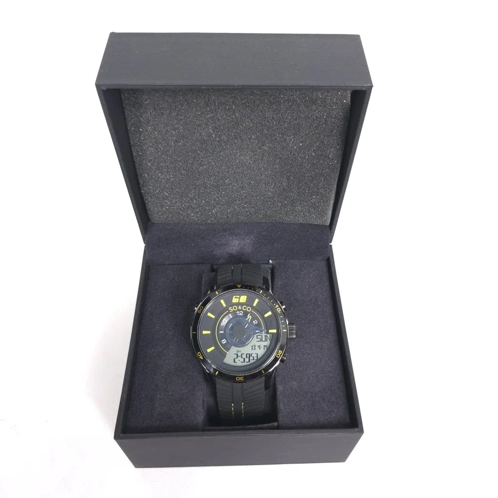 SO & CO NY New Mens Watch Analog Digital Black Yellow Sport 100M Water Resistant